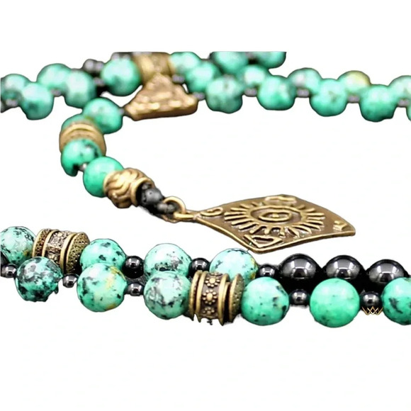 MJA Handmade Art Onyx Turquoise African Unisex Necklace In Carved Box - Picture 2 of 9